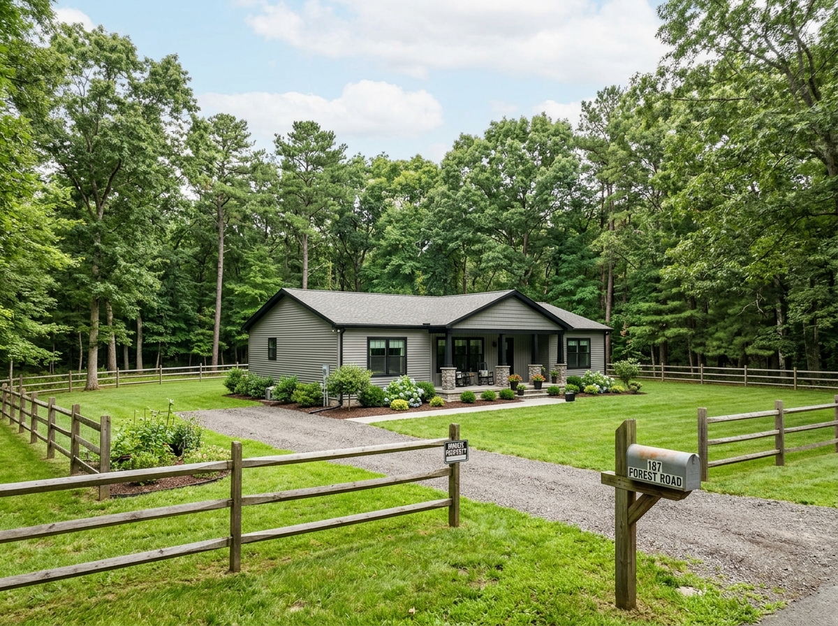 Manufactured home with deeded land and mature trees in New Jersey